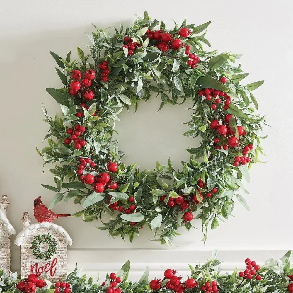 24" Berry and Dusted Eucalyptus Leaf Wreath by Valerie - Red h227687 '